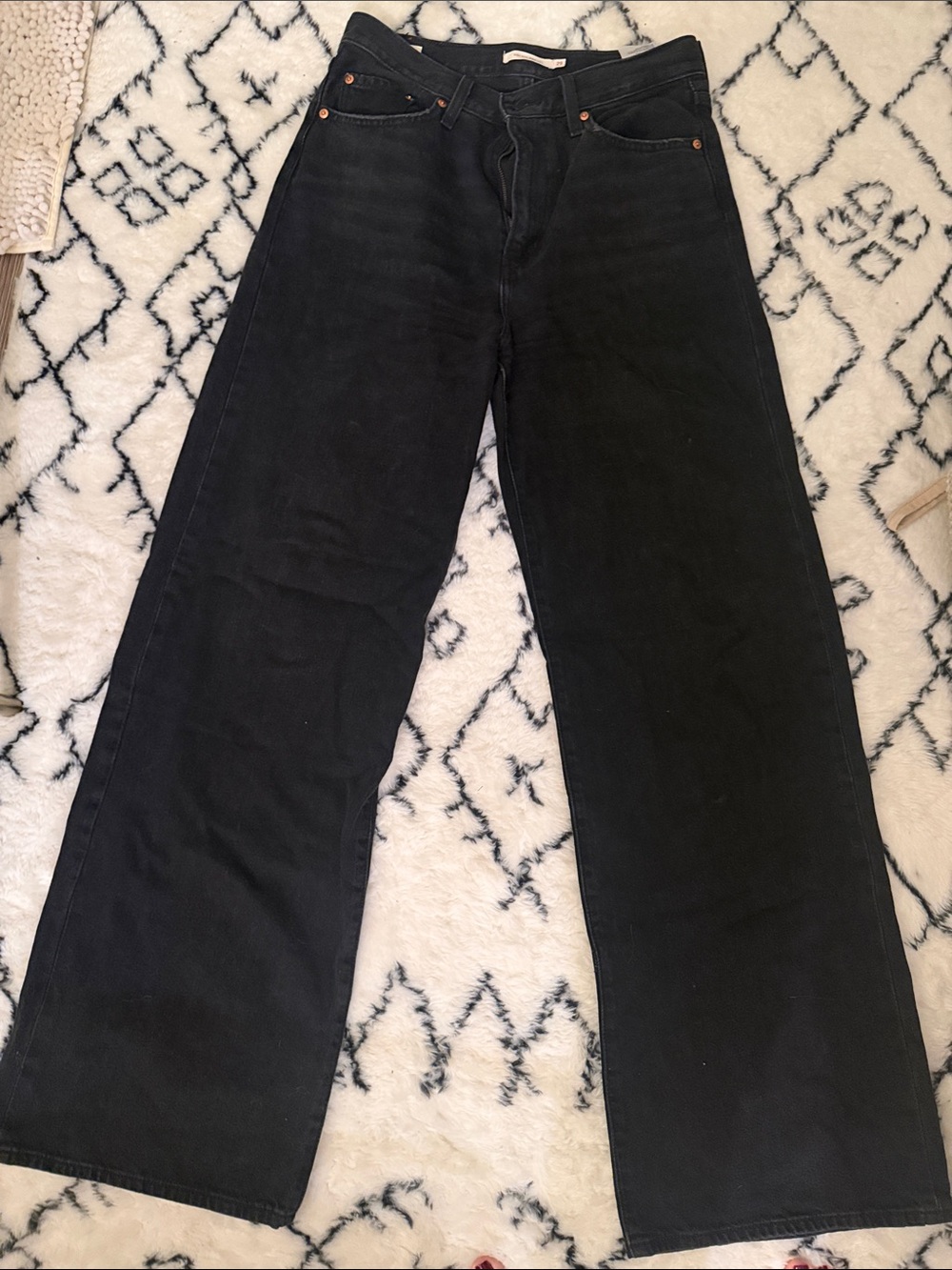 Black Wide-Leg Women’s Jeans rib cage wide leg long